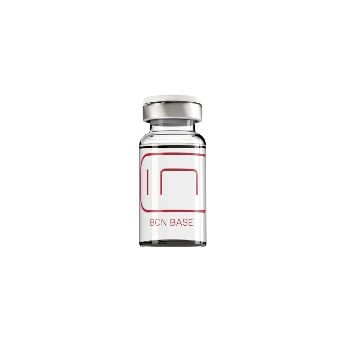 BCN Base anti-ageing vial showcasing hyaluronic acid, X-DNA, and organic silica to rejuvenate skin.