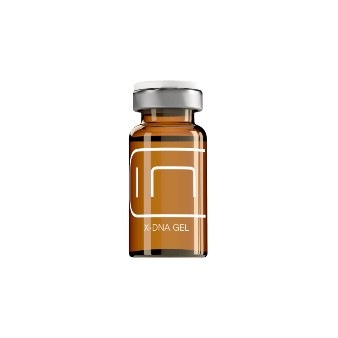 BCN X-DNA Gel 2.5ml vial in brown glass with white text, anti-oxidant and moisturizing for cell protection.