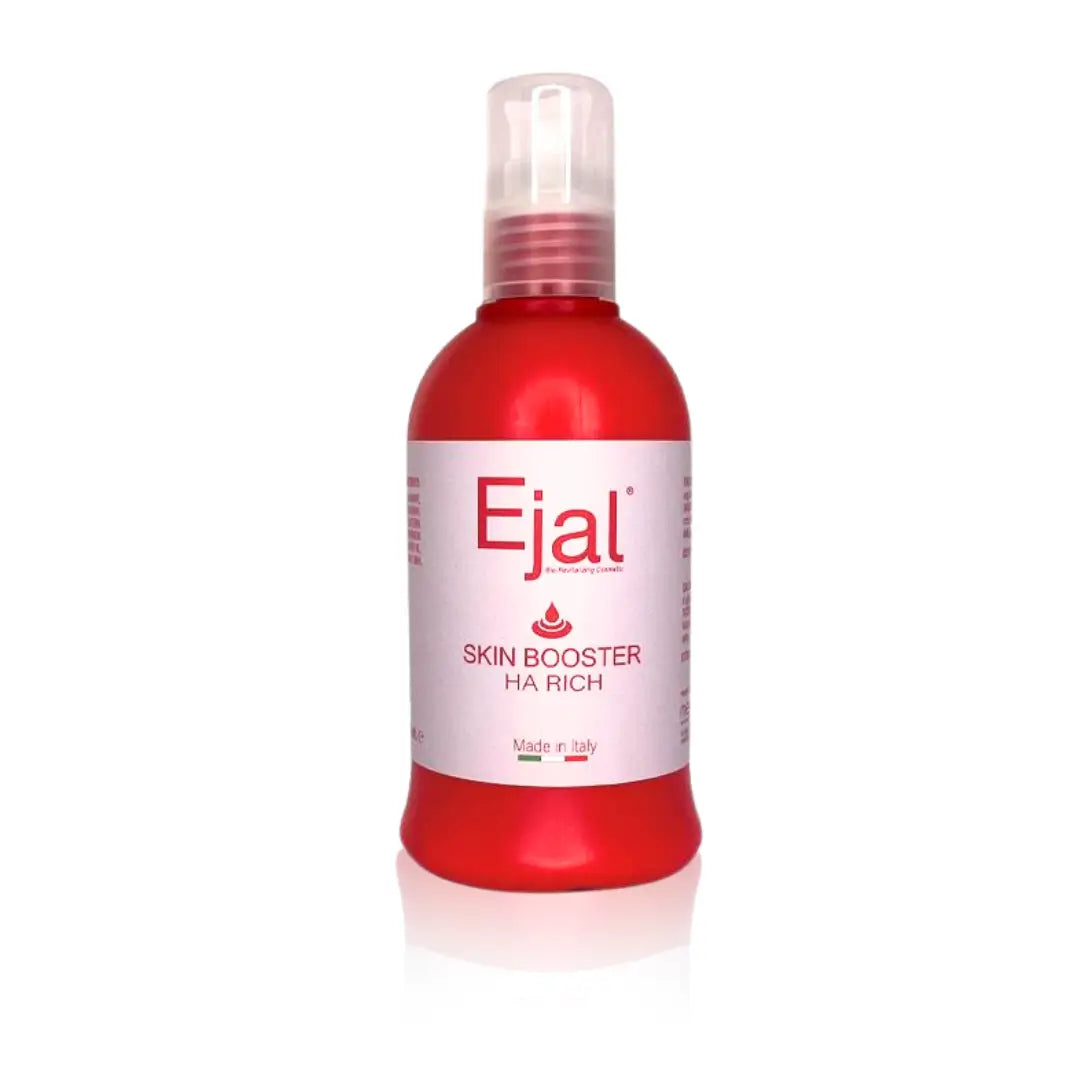 Ejal Skin Booster HA Rich red bottle with spray pump, enhances skin hydration and smoothness, 200ml size.