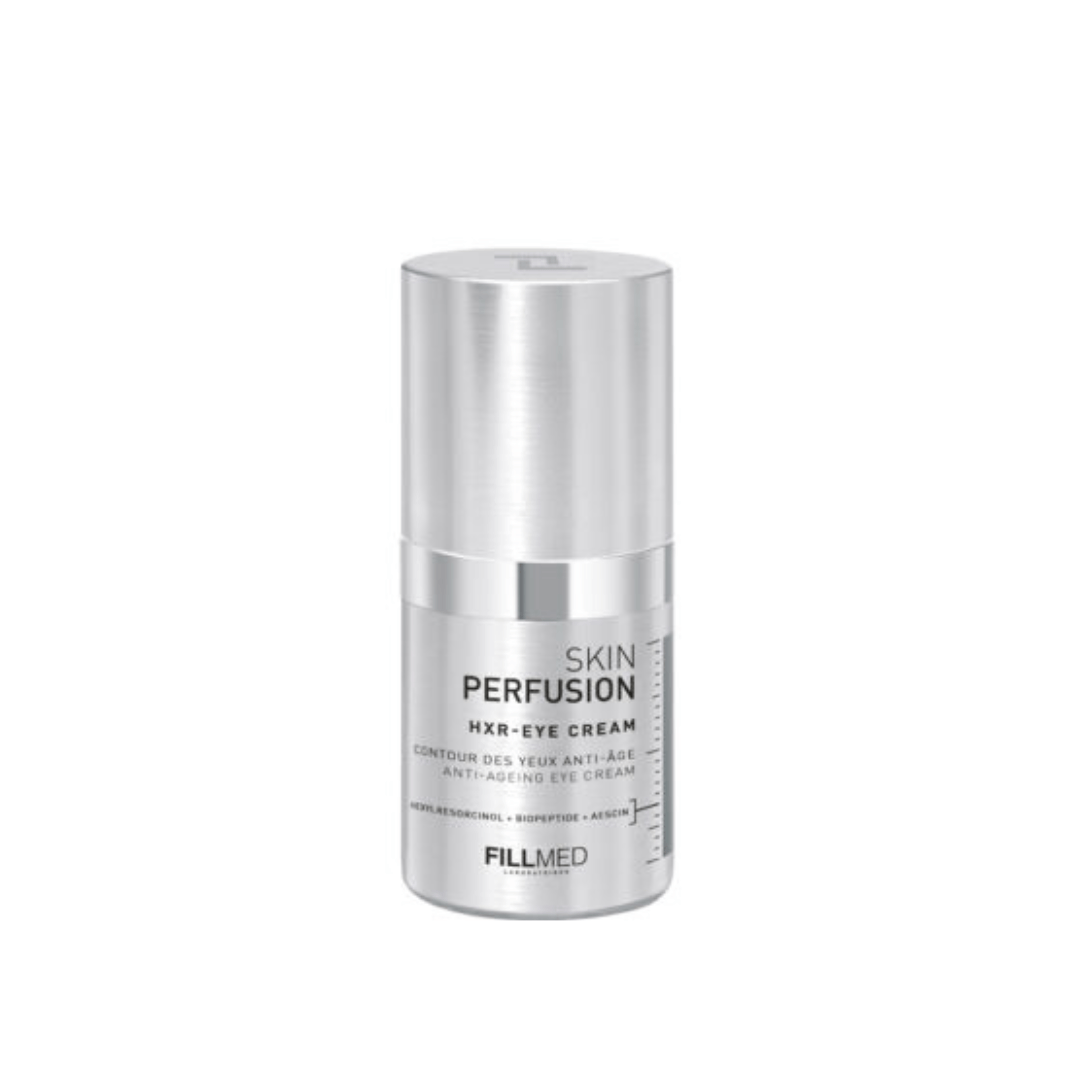 15ml bottle of FILLMED Skin Perfusion HXR-Eye Cream, anti-ageing, diminishes dark circles, reduces puffiness, smooths eye wrinkles.