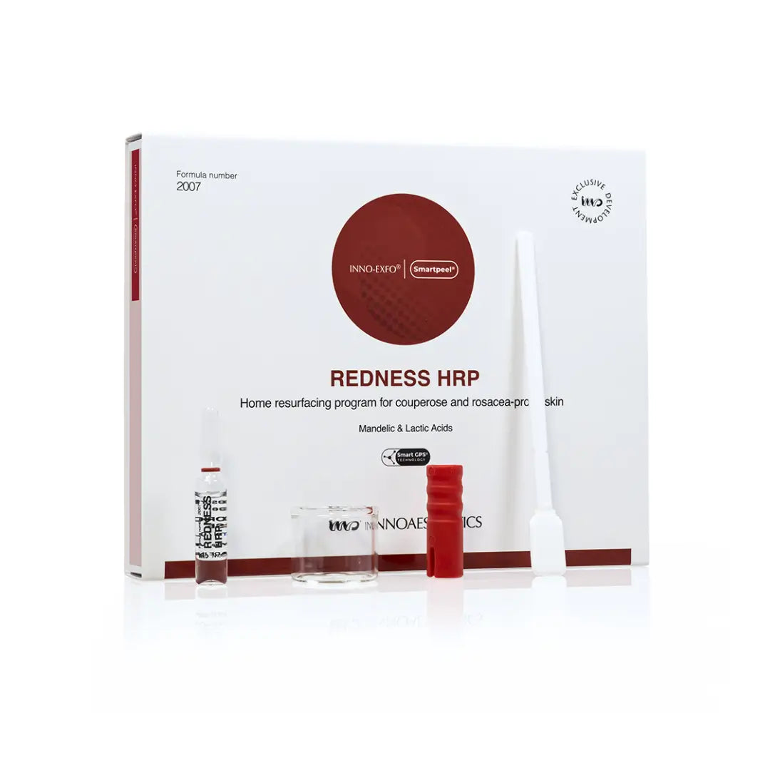 Innoaesthetics Redness HRP home resurfacing kit by Innoaesthetics for redness-prone skin, includes ampoules and applicator, reduces facial redness and enhances skin tone, 4 x 2ml.