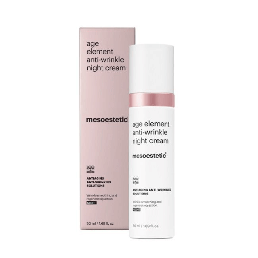 Mesoestetic Age Element Anti-Wrinkle Night Cream 50ml bottle with box packaging. Anti-wrinkle night treatment cream.