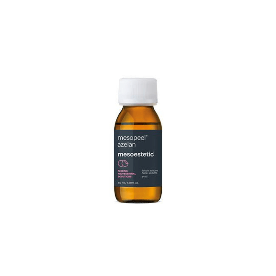 Mesoestetic Mesopeel Azelan 50ML professional-grade solution in a brown bottle for oily skin and blemishes.