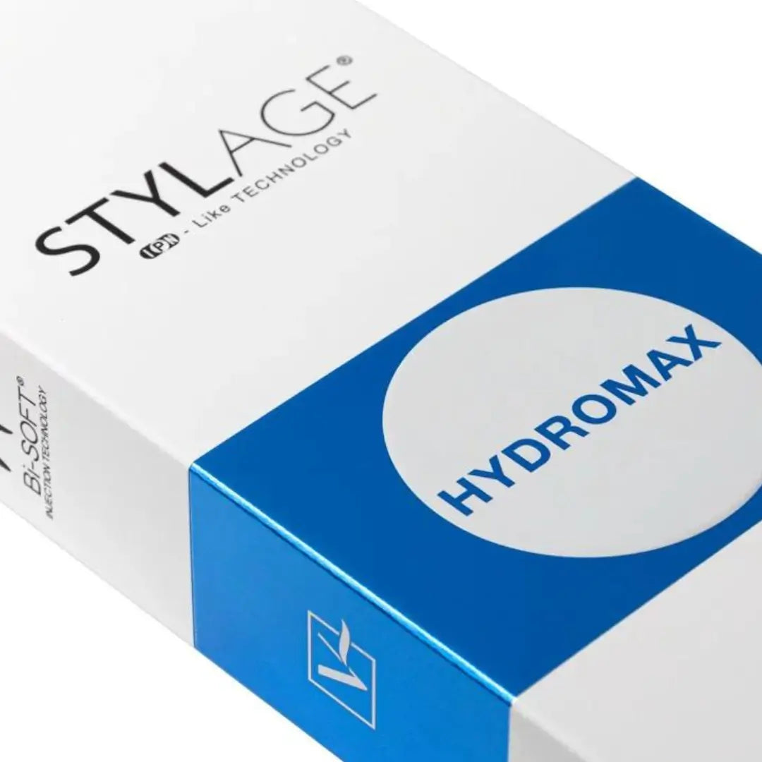 Side view of Stylage Bi-Soft HydroMax packaging with distinct blue circle logo emphasizing skin moisturization.