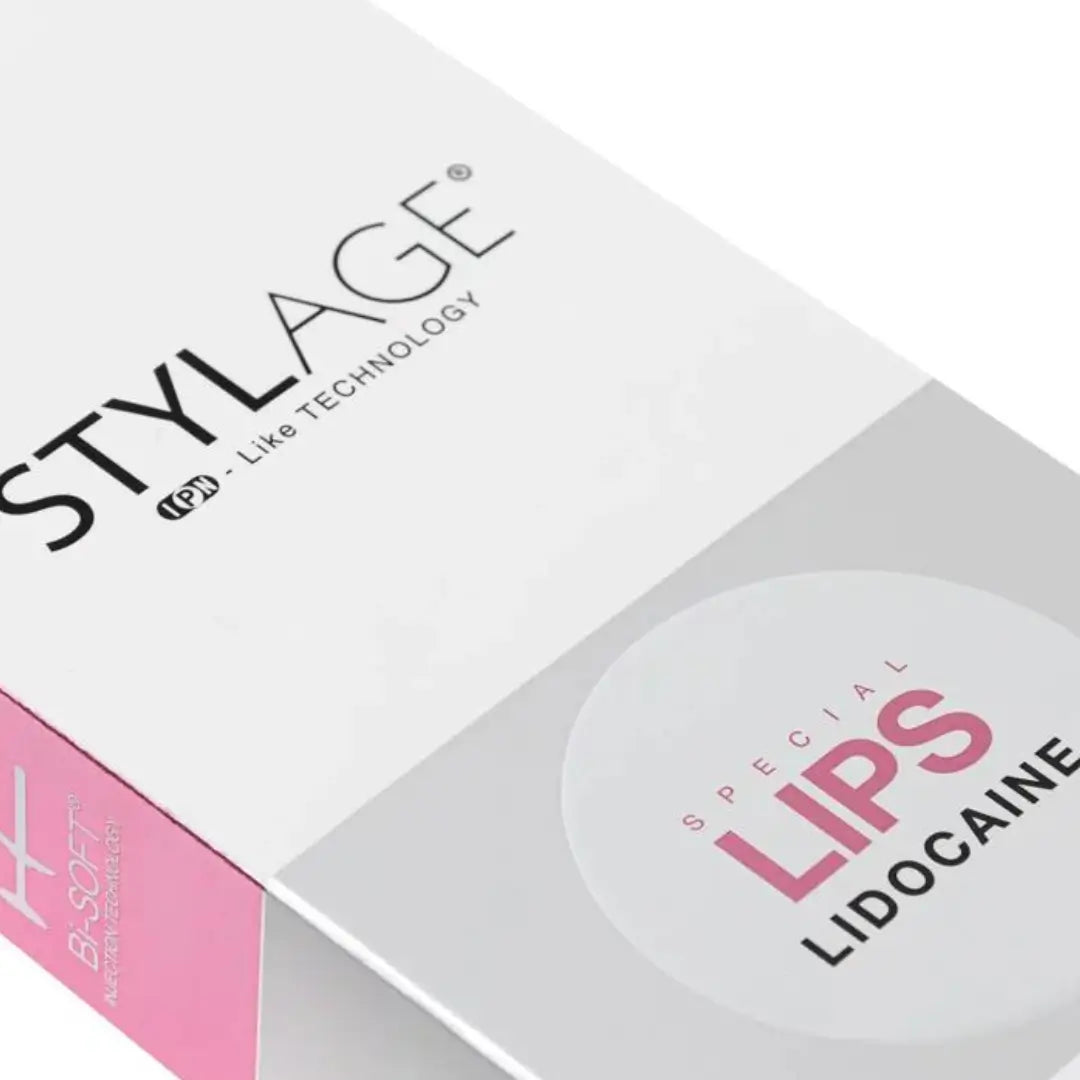 Detailed view of Stylage Bi-Soft Special Lips Lidocaine box with logo and product name on a white background.