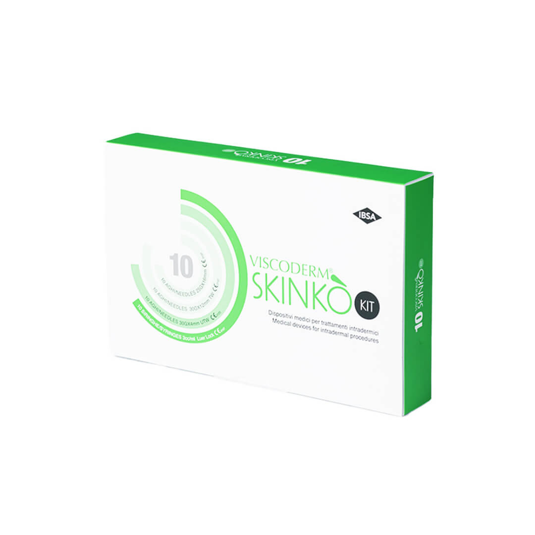 Viscoderm Skinko Kit box for intradermal procedures, includes 10 needles.