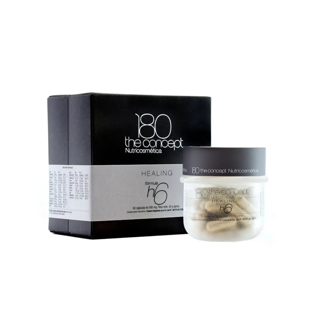 180 The Concept Healing H6 jar alongside its black packaging box, designed for anti-aging and skin rejuvenation.