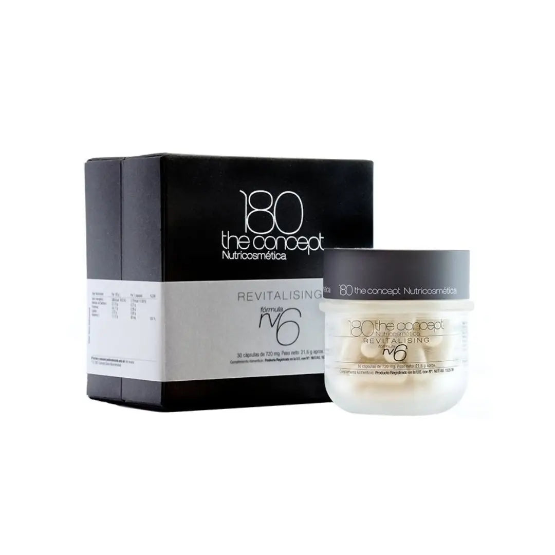 180 The Concept RV6 jar next to its black box, designed to nourish and revitalize skin, improving sleep quality.