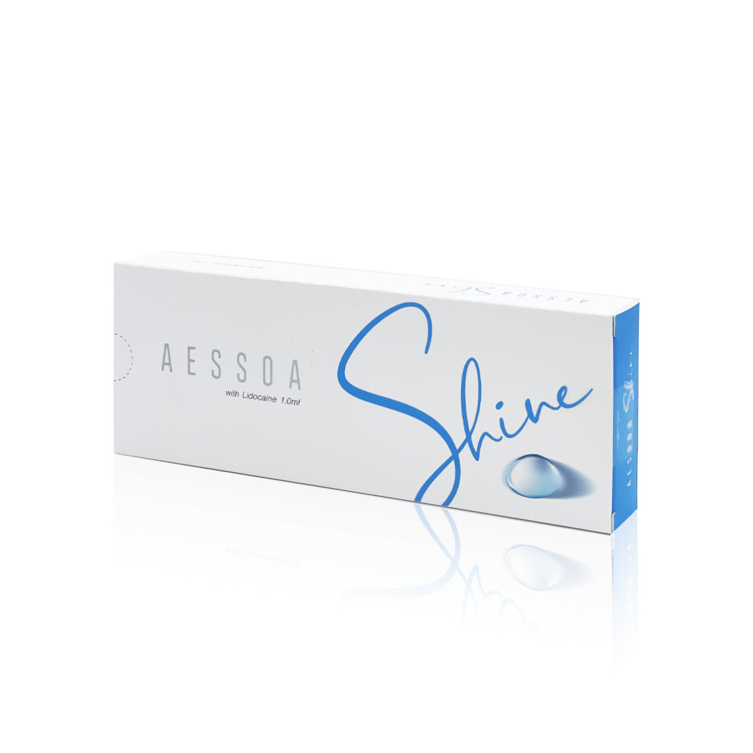 Aessoa Shine Lidocaine 1ml packaging designed to hydrate skin and smooth fine lines, enhancing skin elasticity and tone for a youthful glow.