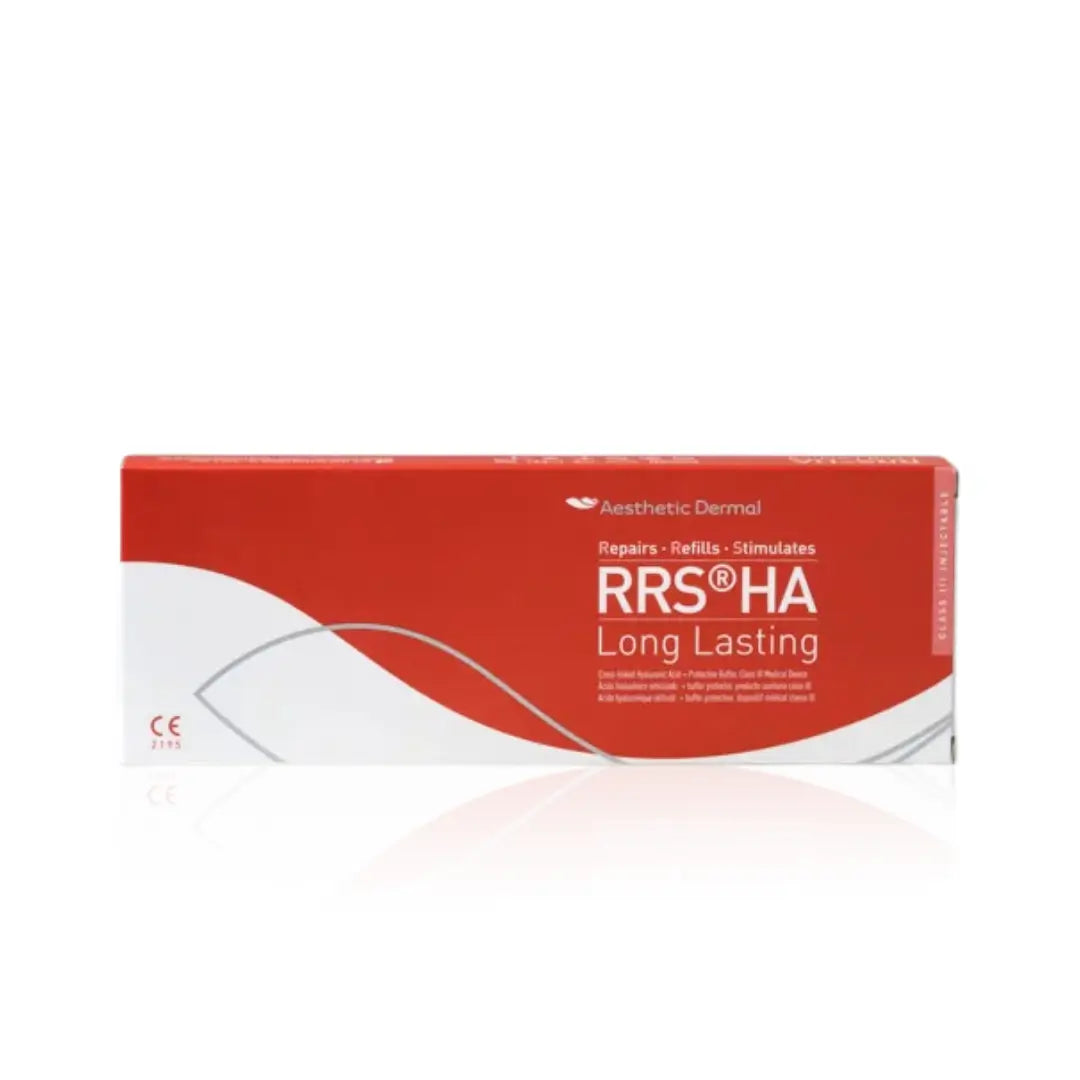 RRS HA Long Lasting box, red and white design, 3ml skincare product for enhancing skin hydration and elasticity.