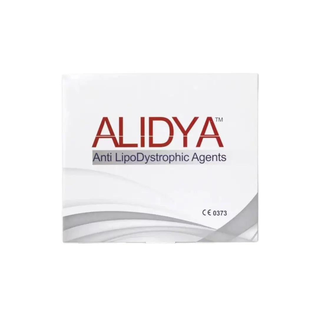 Alidya anti-cellulite solution box showing product name and details. White packaging with red lettering for Alidya brand.