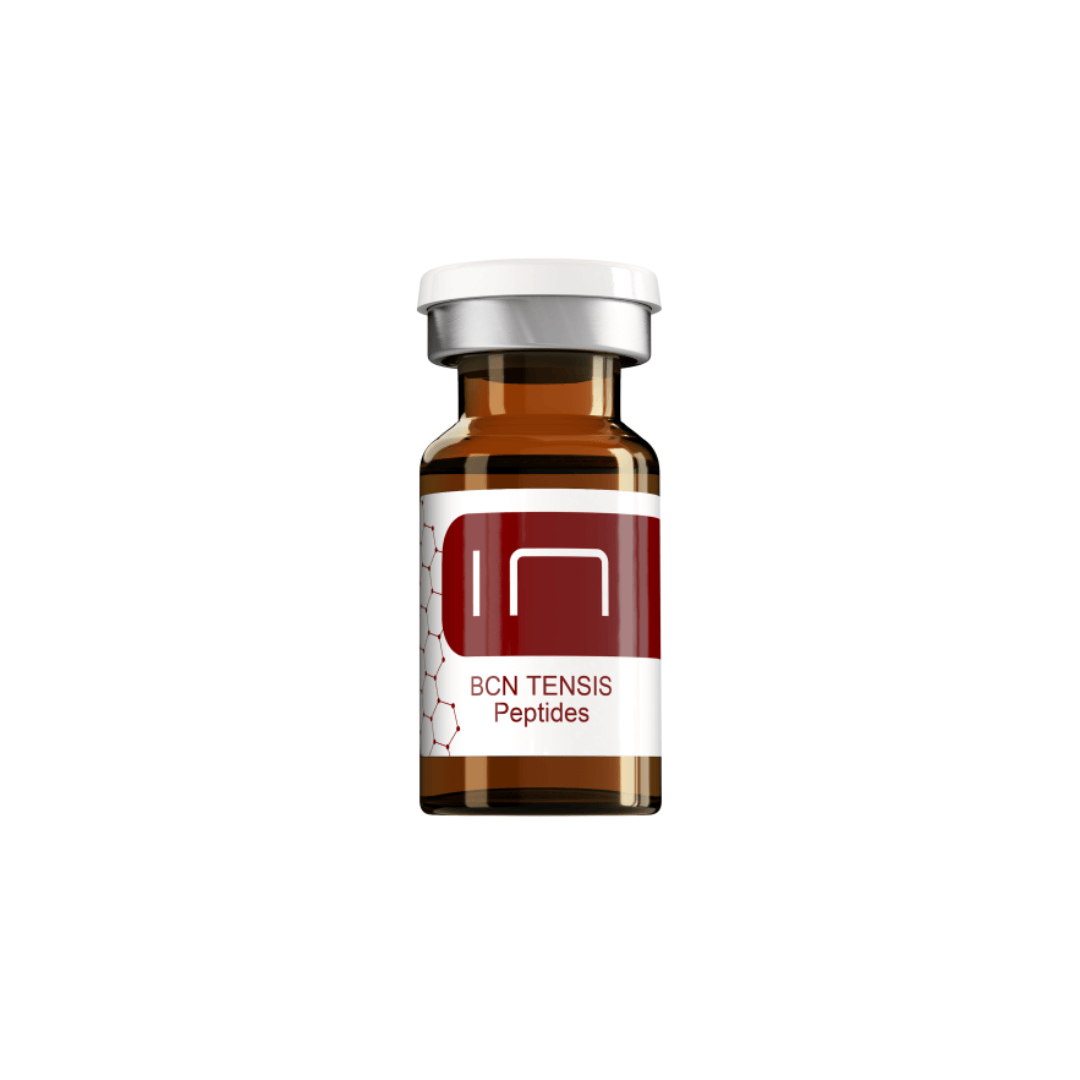 BCN Tensis Peptides 5ml vial for firming skin, shown in a brown bottle with a white and red label.