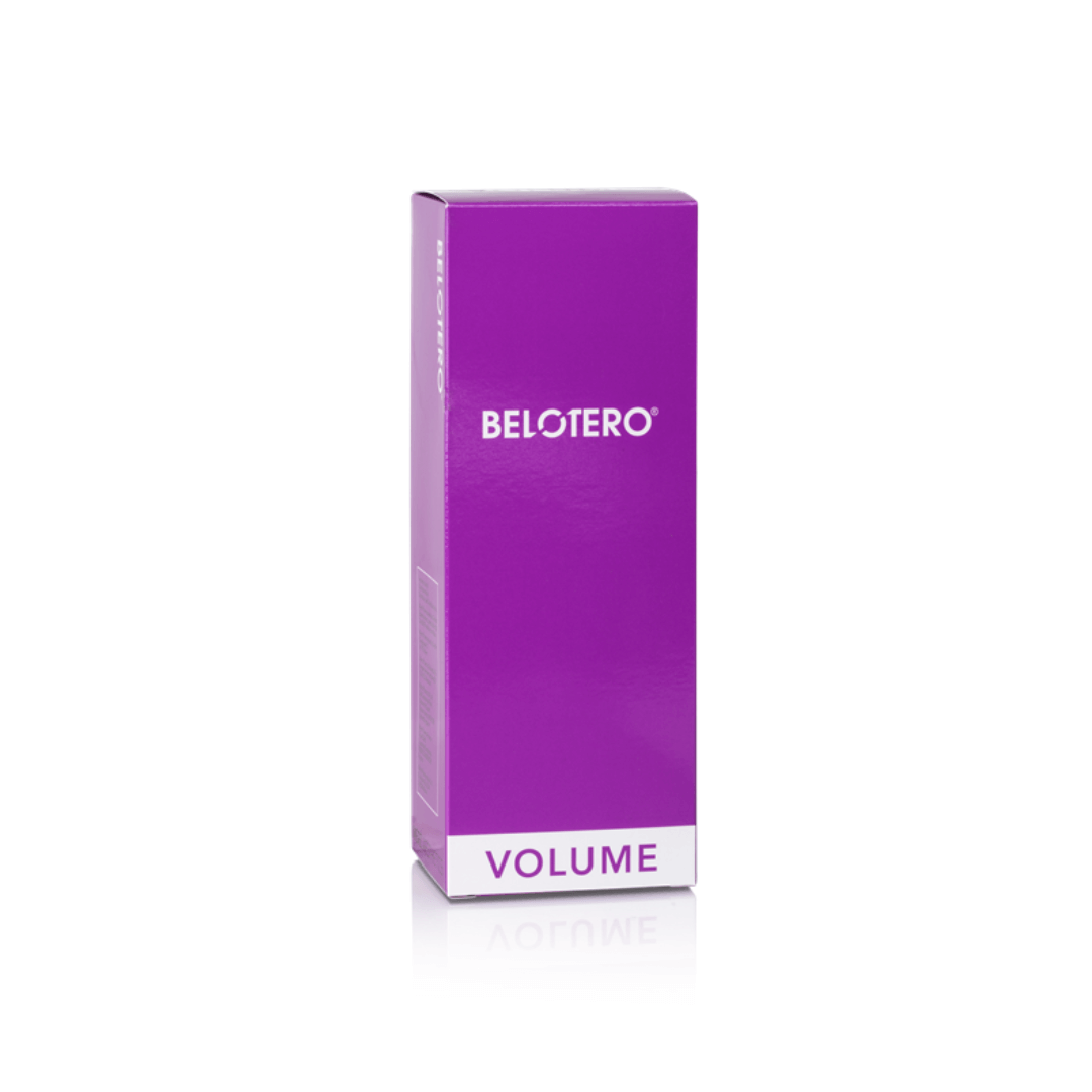 Purple box of Belotero Volume 2 x 1ML for restoring facial volume and smoothing out wrinkles.