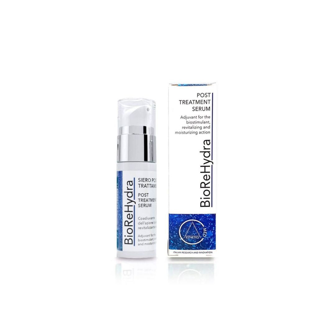 BioReHydra 30ML post-treatment serum bottle with box, featuring hyaluronic acid and ocean extracts for moisturizing and lifting.