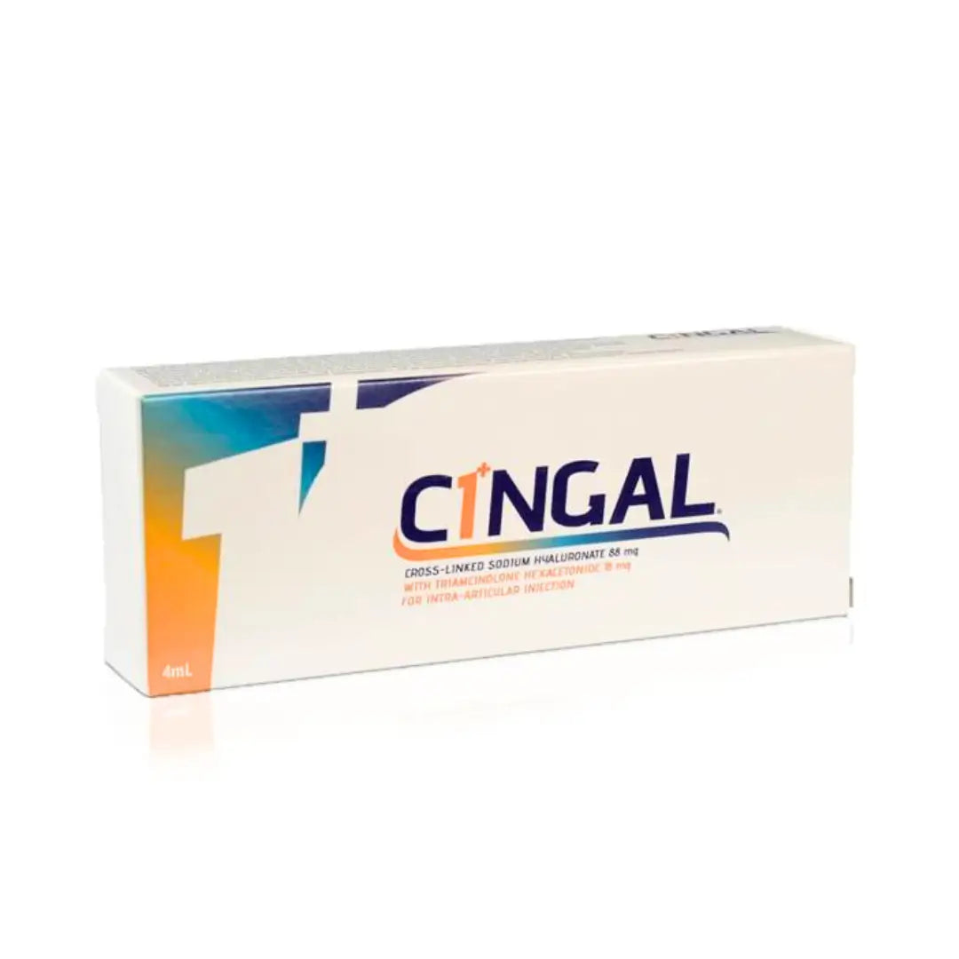 Cingal 4ml box for joint comfort, single injection treatment for long-lasting relief and improved mobility, suitable for all major joints.