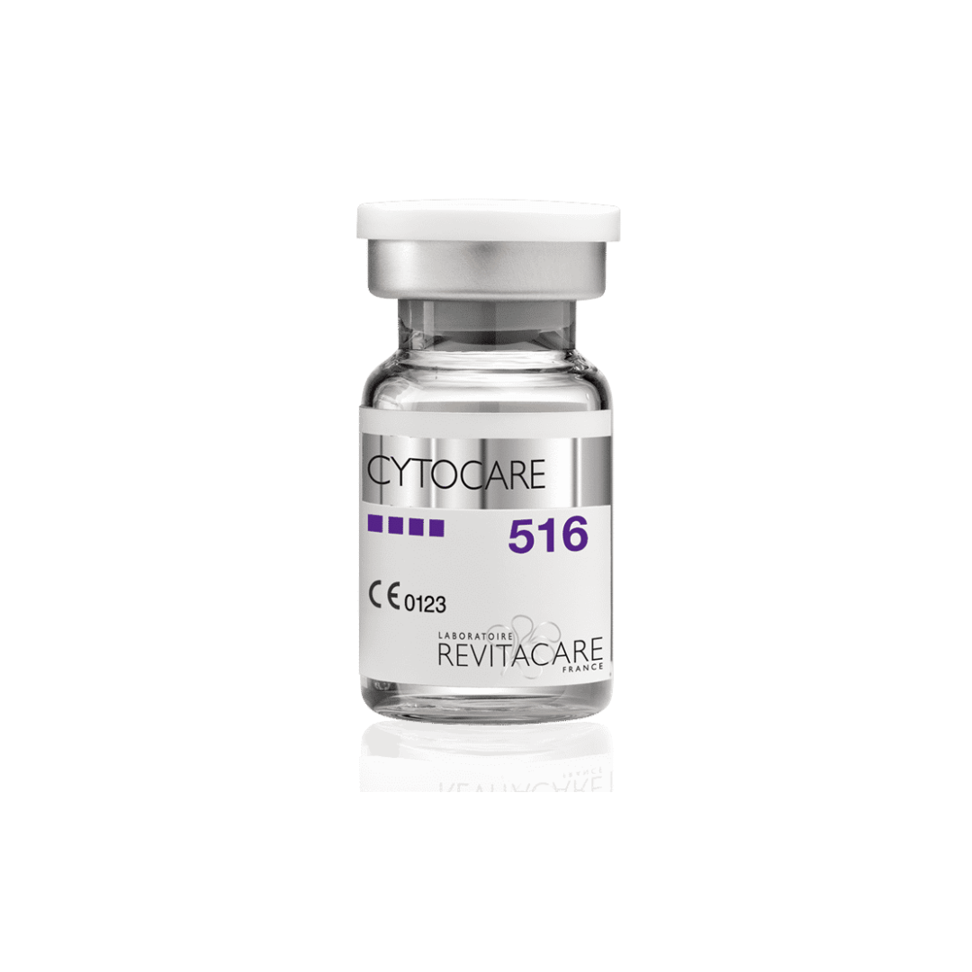 Single vial of Cytocare 516 with 16 mg hyaluronic acid for treating early fine lines, increasing skin tone and elasticity, and restoring skin hydration.