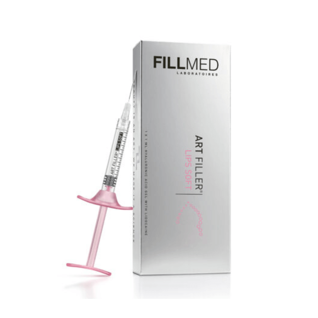 Fillmed Art Filler Lips Soft syringe with box, hyaluronic acid filler for natural lip enhancement and smoothing.