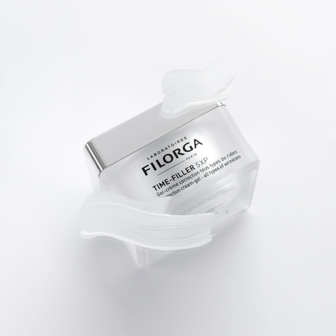 Detail of Filorga Time-Filler 5XP Cream texture, demonstrating its smooth consistency for effective wrinkle reduction.