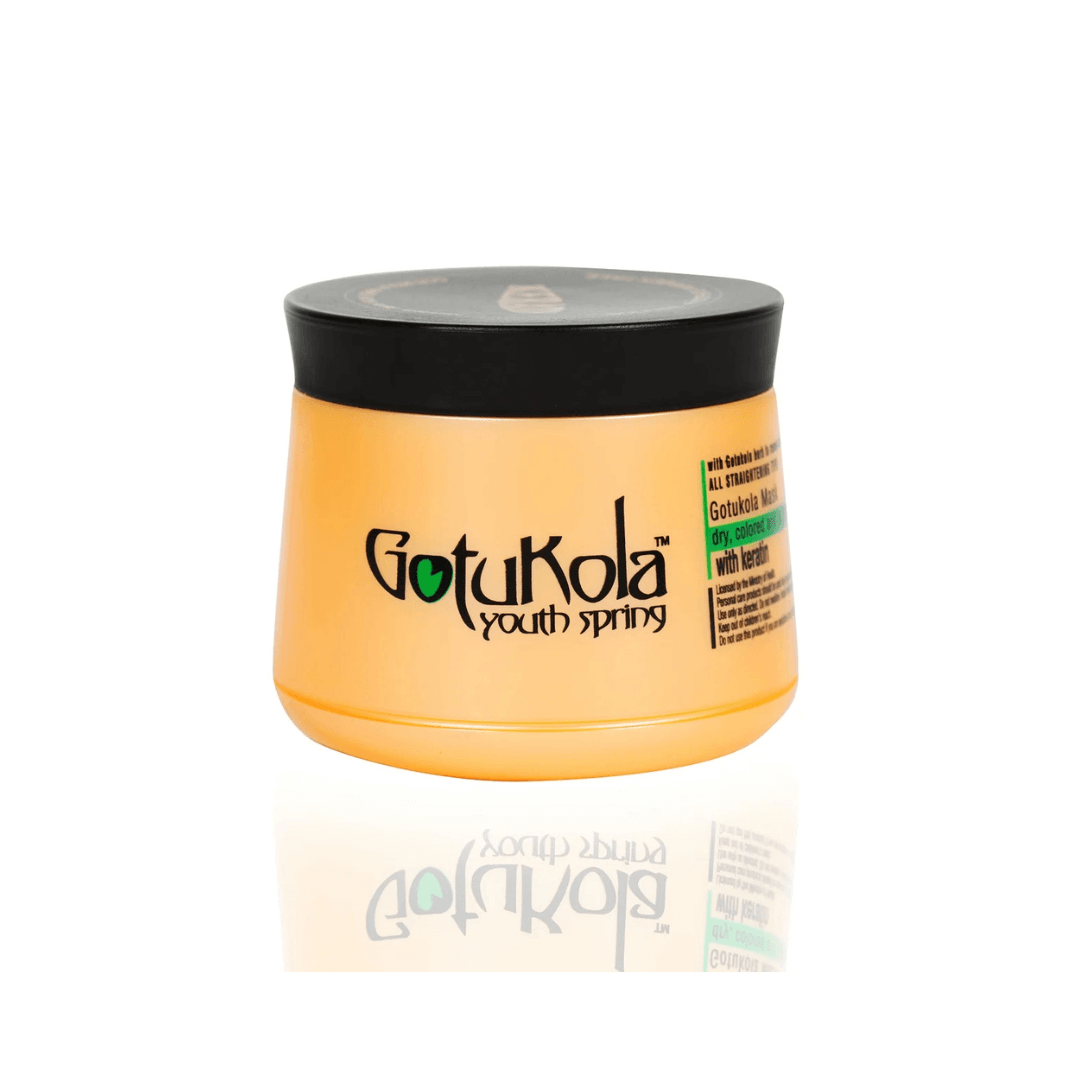 500ml large yellow Gotukaola hair mask jar with keratin, designed to deeply nourish and enhance hair's glossiness, perfect after haircut.