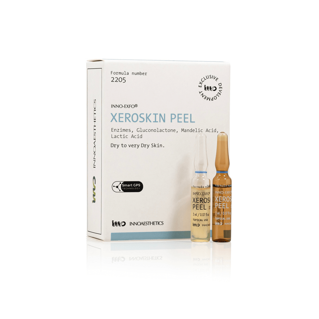 Innoaesthetics INNO-EXFO Xeroskin Peel box with two vials, 12 x 2ml each, formulated for dry to very dry skin.