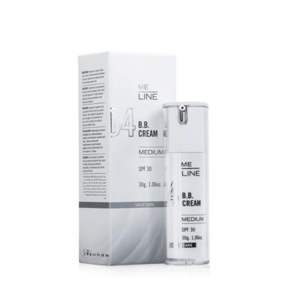 ME Line 04 BB Cream Medium, 30g bottle with box, SPF 30, hydrates, revitalizes, and protects skin from UV radiation.