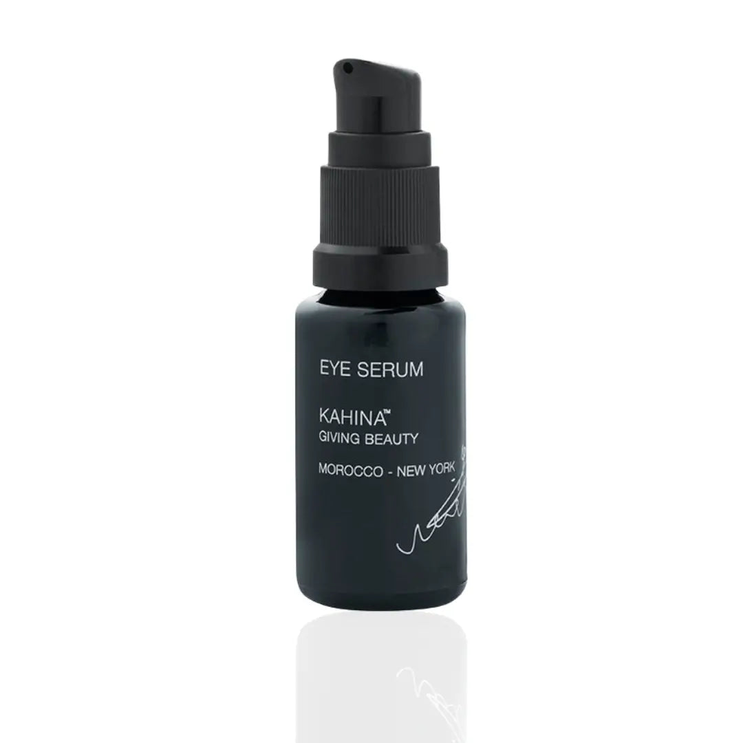 Kahina Eye Serum 15ml bottle on a solid background, a gentle eye care solution to brighten and smooth the under-eye area.