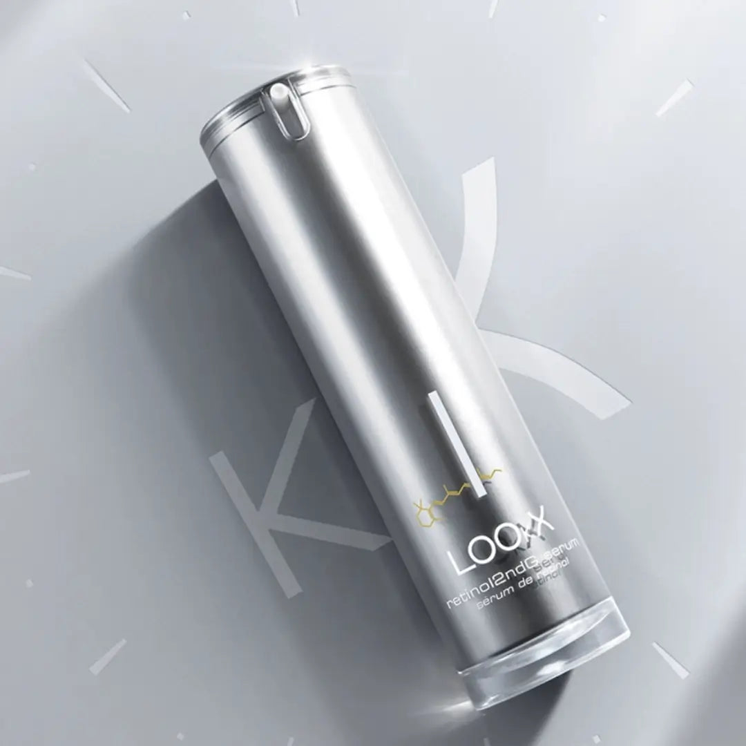 Lookx 40ML retinol serum in a modern silver pump dispenser, designed to enhance skin firmness and reduce fine lines