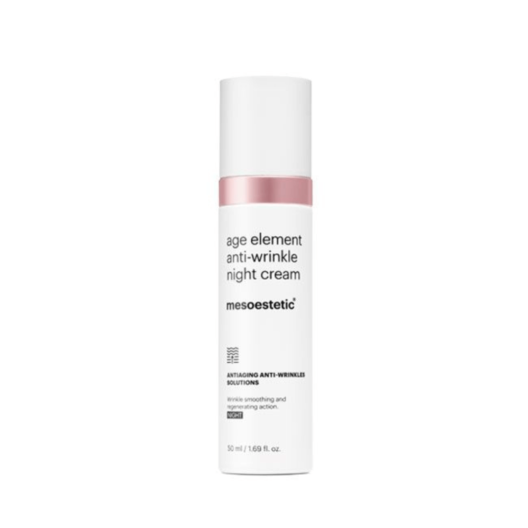 Mesoestetic Age Element Anti-Wrinkle Night Cream 50ml bottle. Night cream for wrinkle smoothing and skin regeneration.