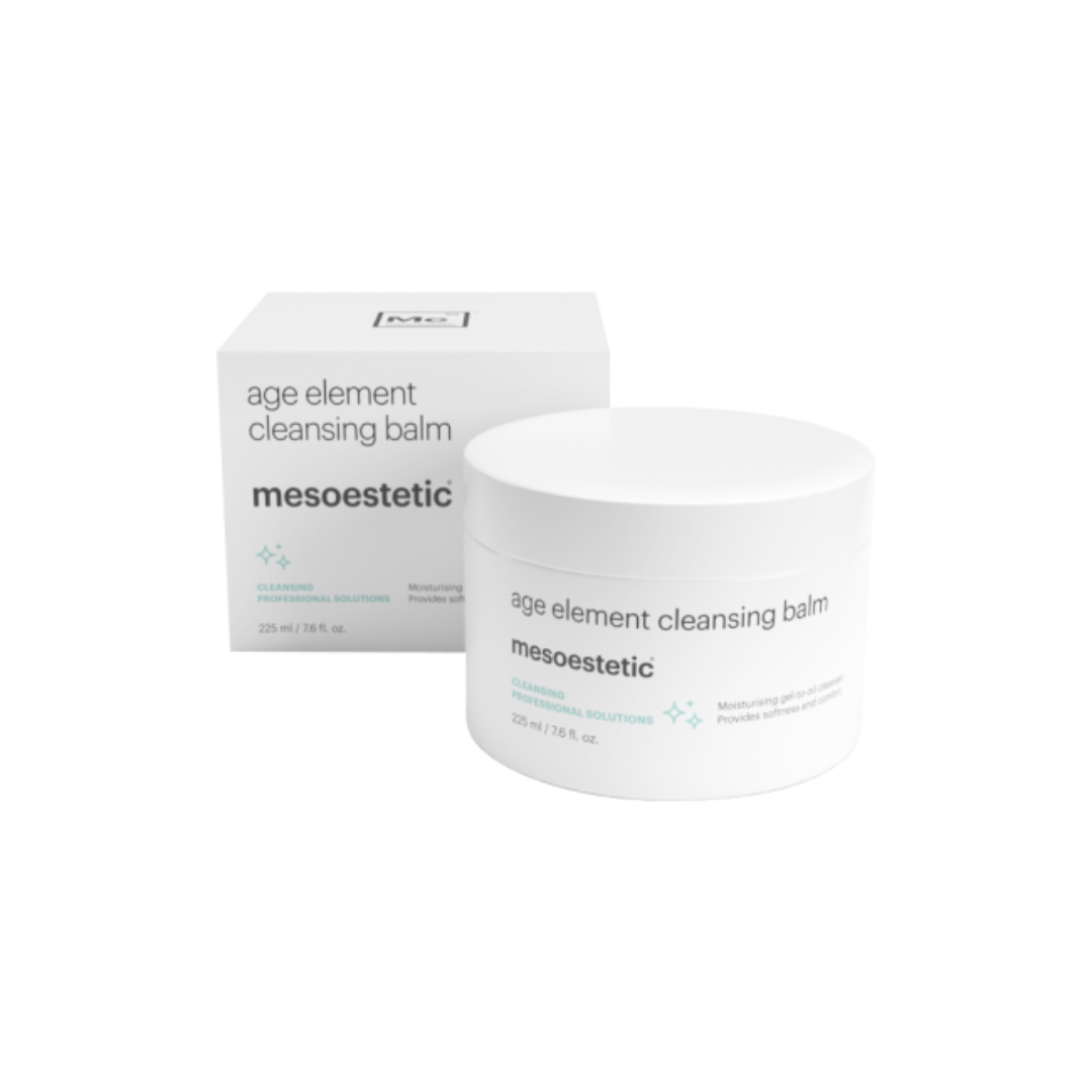 Mesoestetic Age Element Cleansing Balm 225ml jar with box packaging. Moisturizing gel-to-oil cleanser for soft and smooth skin.