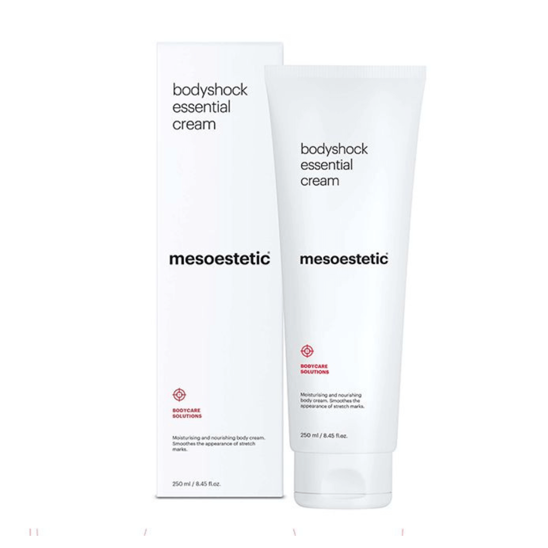 Mesoestetic Bodyshock Essential Cream in tube with box, 250ml, moisturizes and reduces stretch marks.