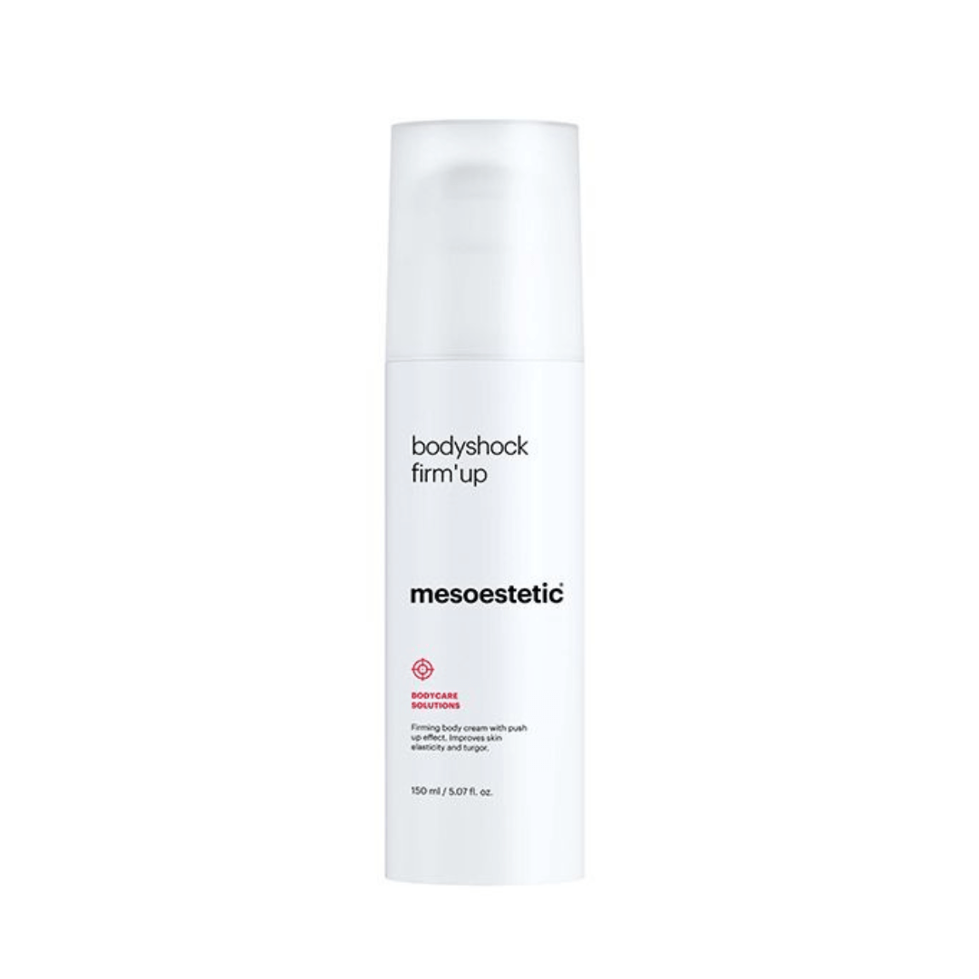 Mesoestetic Bodyshock Firm Up cream tube, 150ml, firms and tones skin.