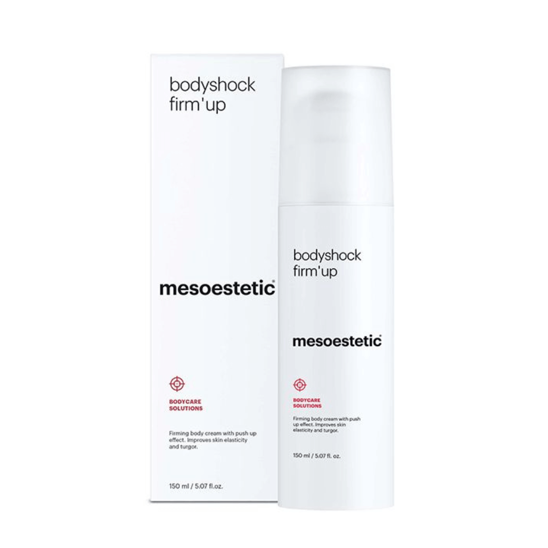 Mesoestetic Bodyshock Firm Up cream with packaging, enhances skin firmness, 150ml.