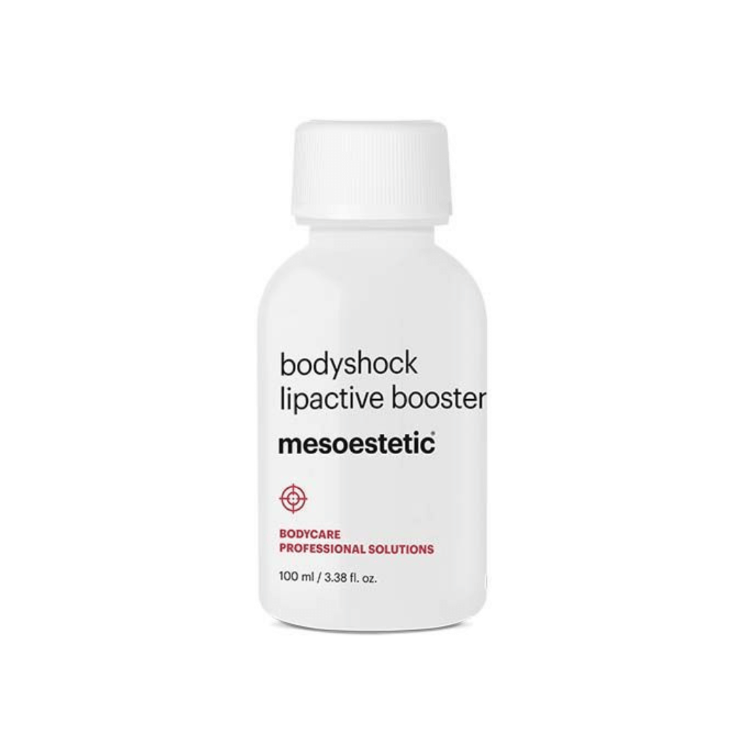 Mesoestetic Bodyshock Lipactive Booster bottle, 100ml, enhances silhouette and reduces orange peel skin.