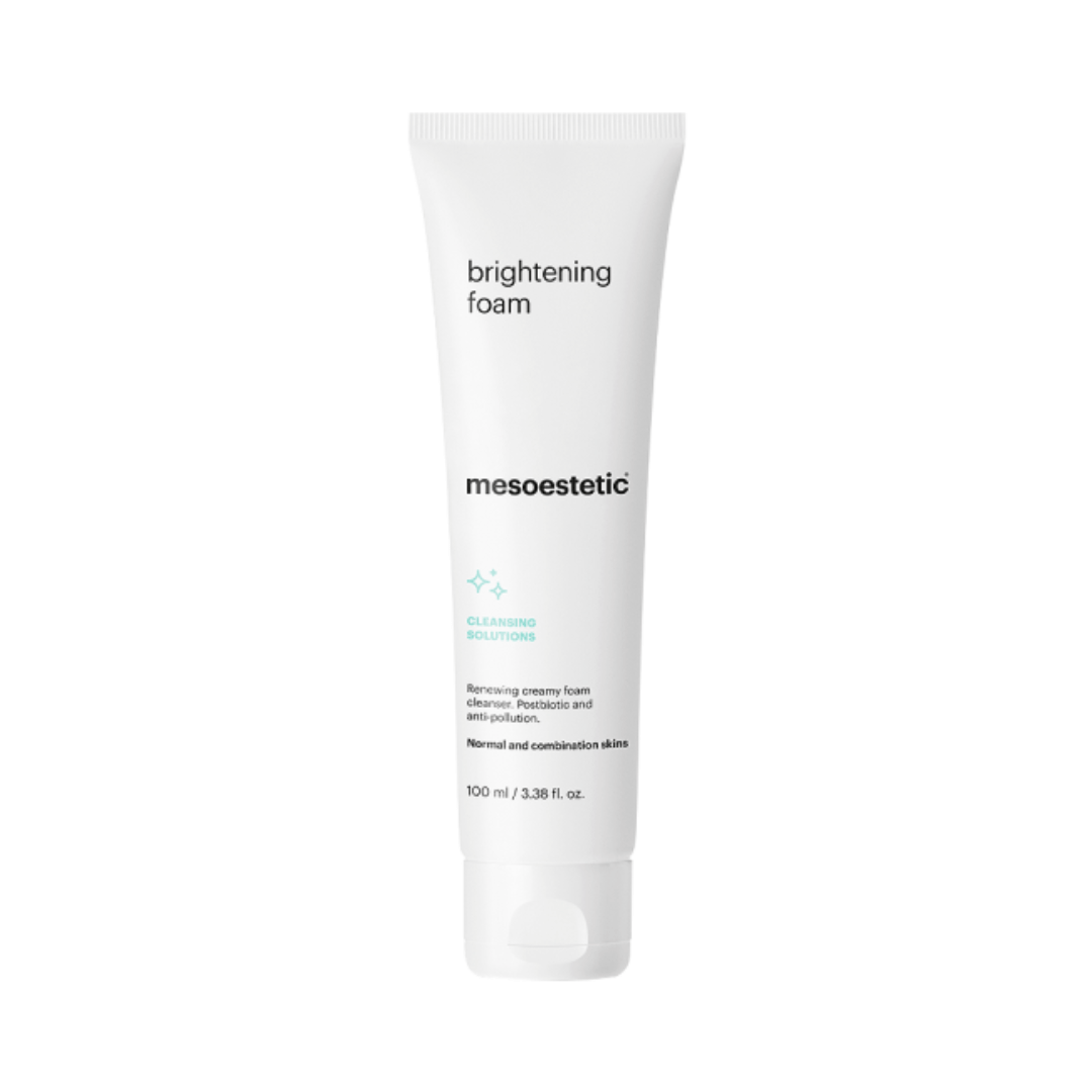 Mesoestetic Brightening Foam tube, 100ml, creamy cleanser with AHA, for normal and combination skin.