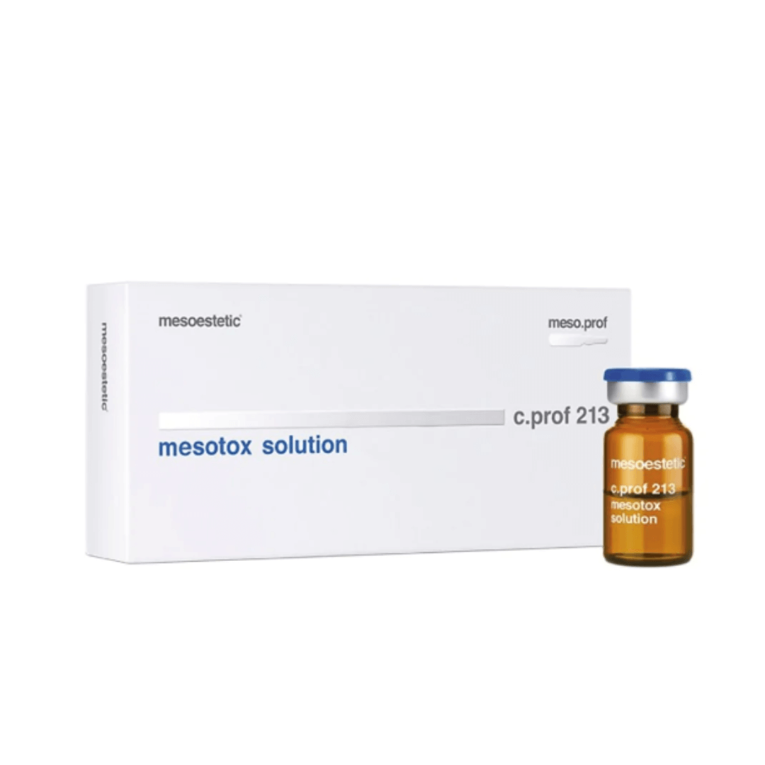 Mesoestetic C.Prof 213 Mesotox Solution box and bottle, 5ml each. Peptide solution to lessen expression lines, ideal for forehead and eye area wrinkles.