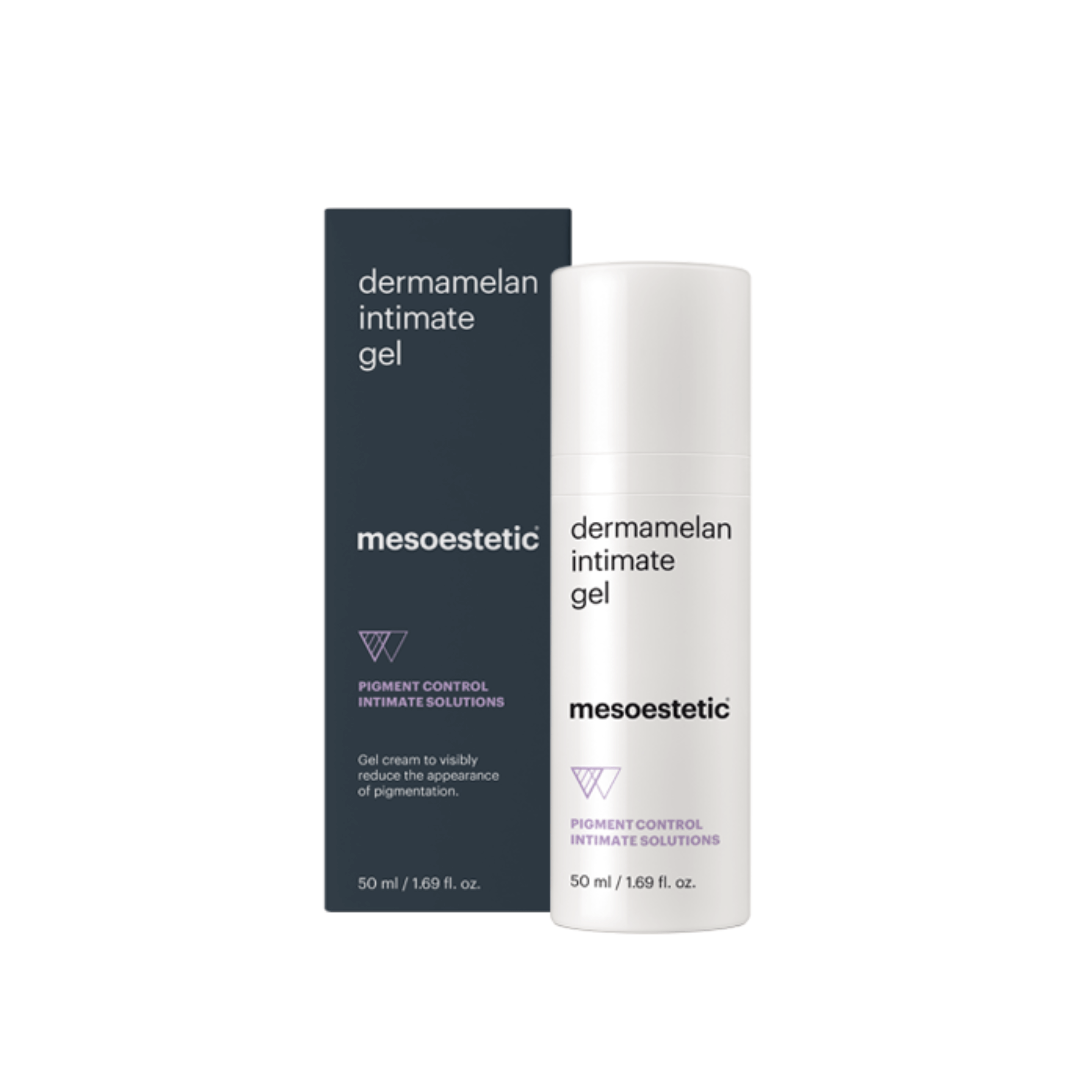 Mesoestetic Dermamelan Intimate Gel, 50ml, with box. Corrects and regulates pigmentation in the intimate area, inner thighs, and groin.