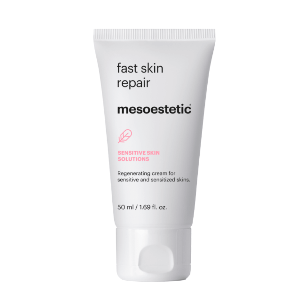 Mesoestetic Fast Skin Repair tube 50ML for regenerating sensitive skin, front view.