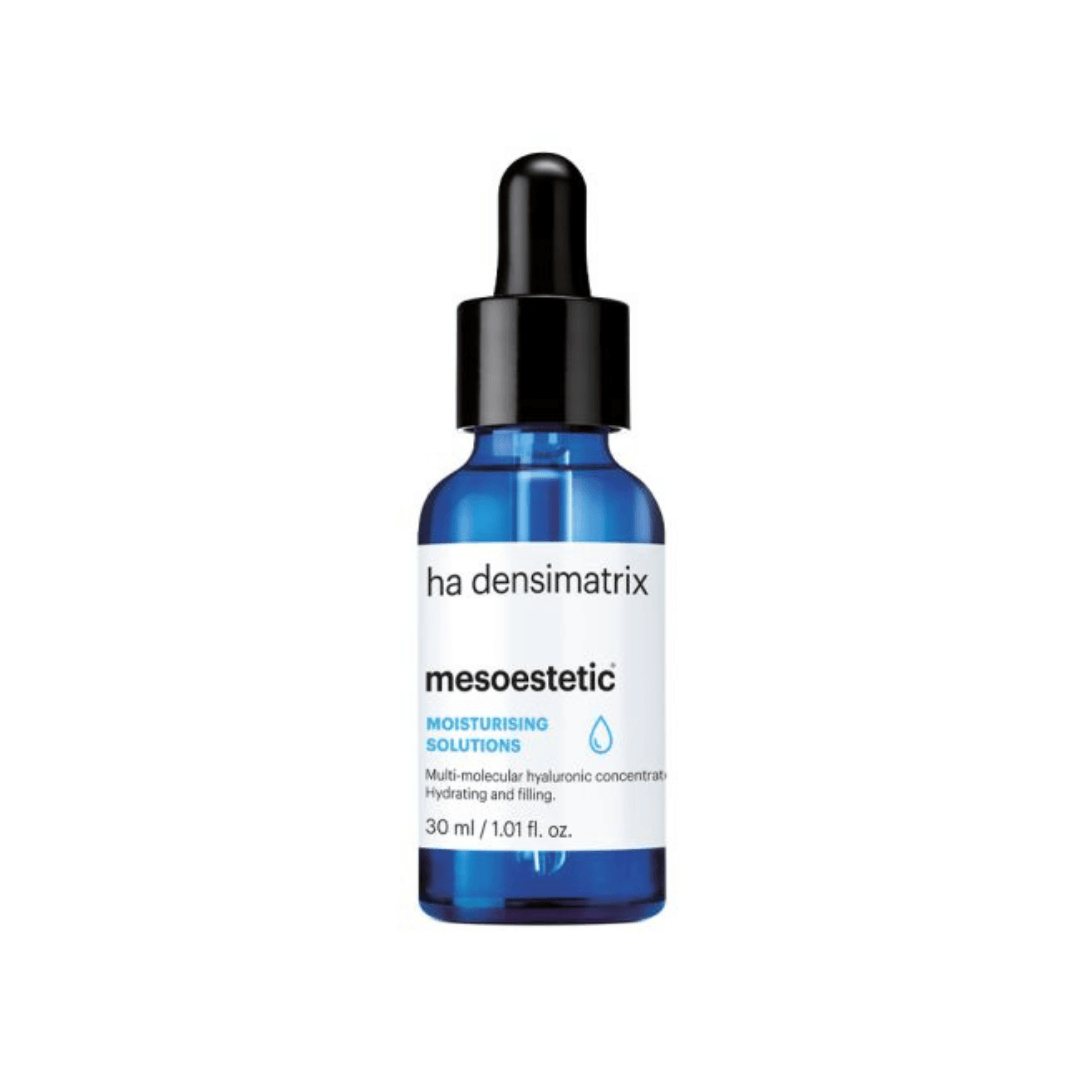 Mesoestetic HA Densimatrix 30ml bottle, multi-molecular hyaluronic concentrate for hydration and filling.