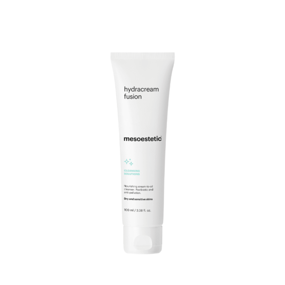 Mesoestetic Hydracream Fusion 100ml tube, nourishing cream-to-oil cleanser for dry and sensitive skin.