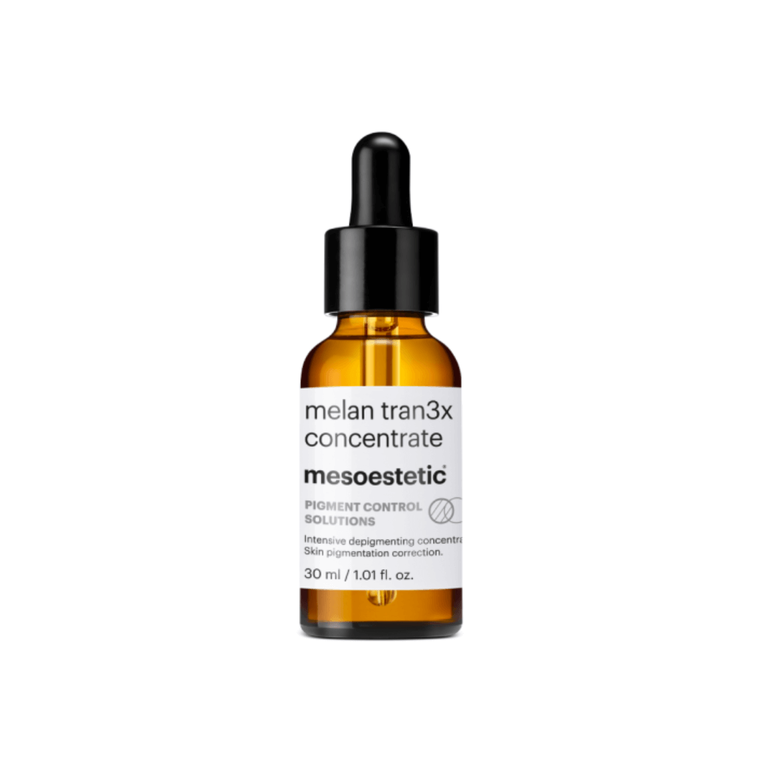 Mesoestetic Melan Tran3x Concentrate 30ml, intensive depigmenting serum for correcting skin pigmentation.