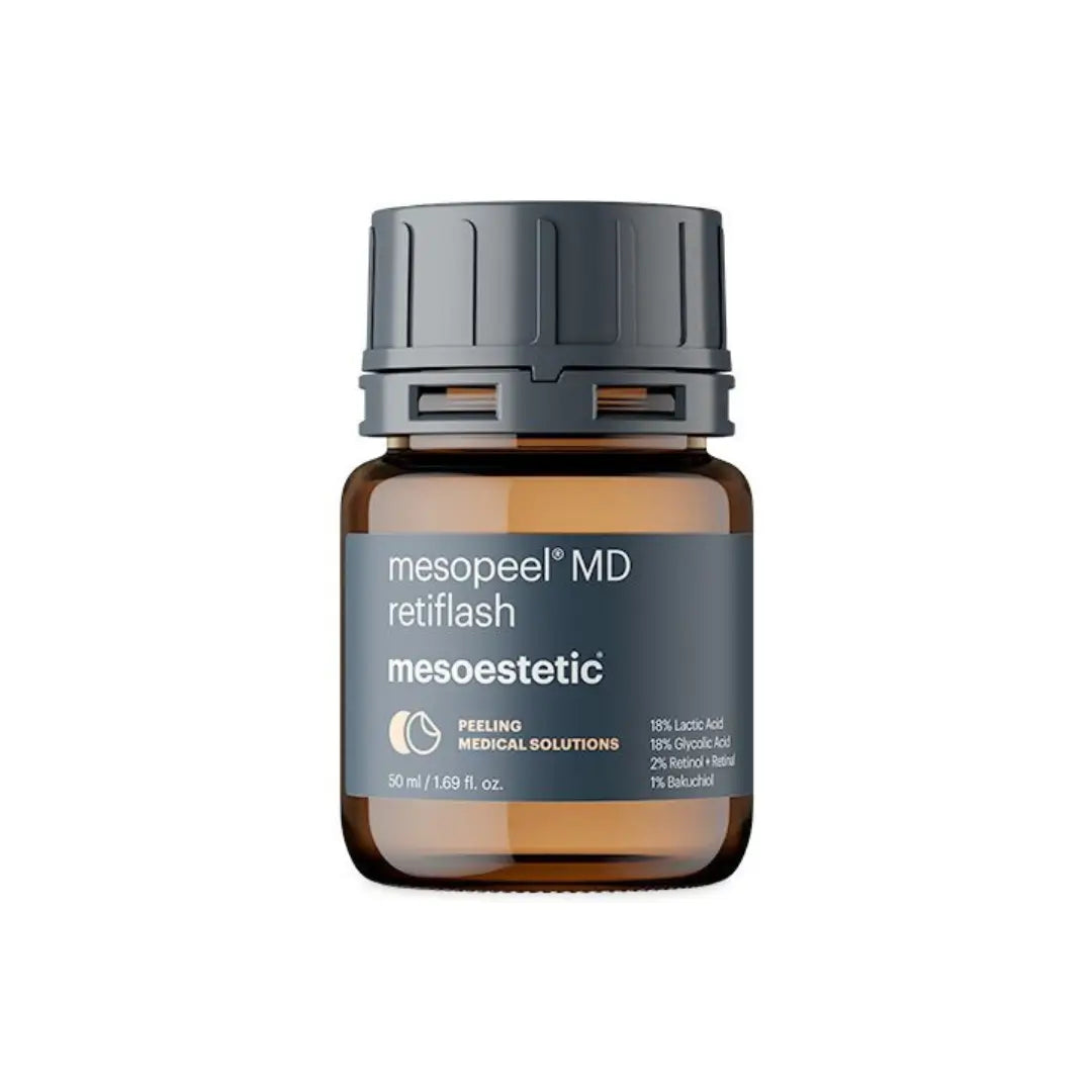 Close-up of Mesoestetic Mesopeel MD Retiflash 50ml bottle.