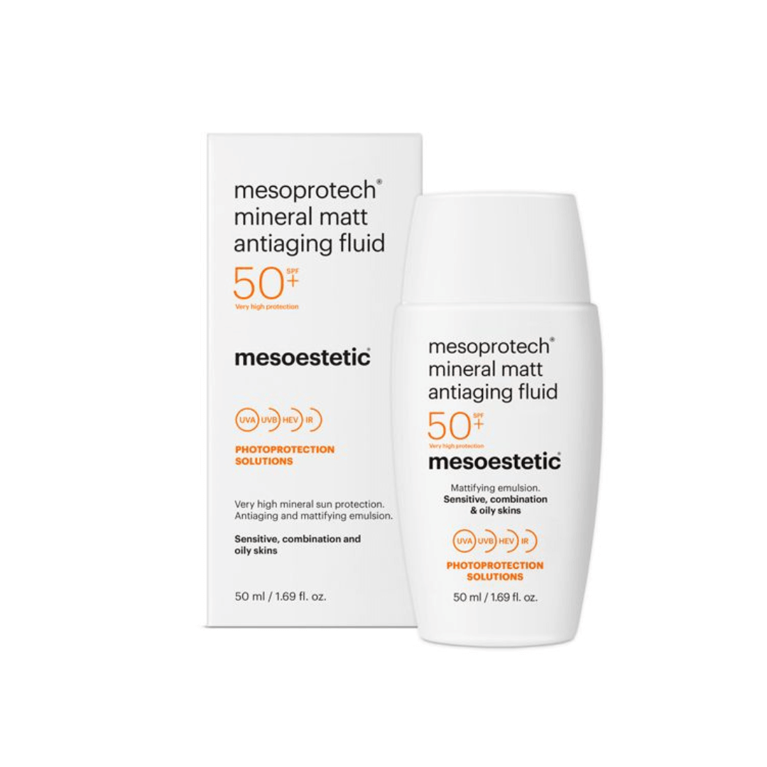 Mesoestetic mineral matt antiaging fluid with box, sunscreen SPF 50+, ideal for sensitive and oily skin types, 50ml