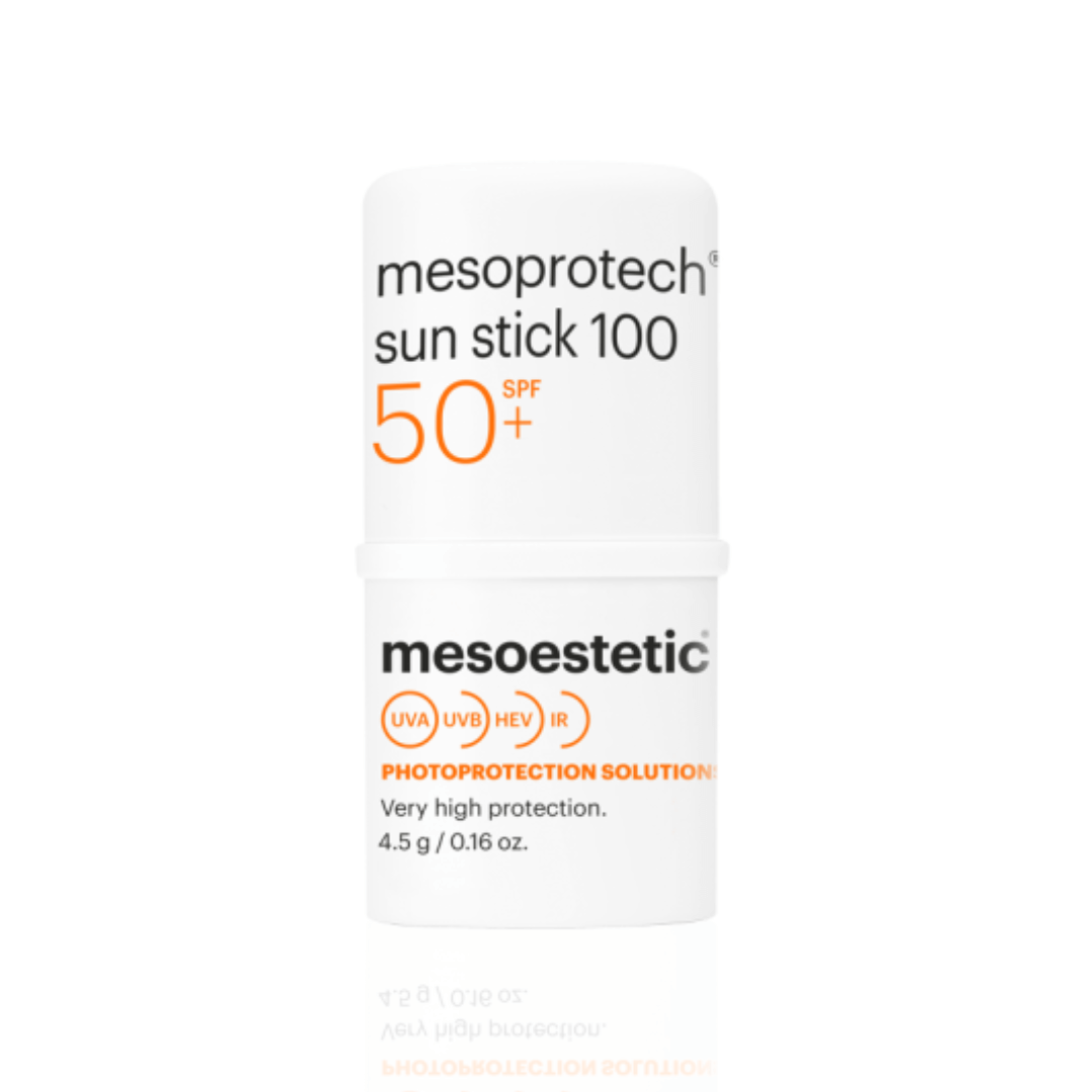 Close-up of Mesoestetic Sun Protective Repairing Stick SPF 50+, 4.5g, for sensitive areas.