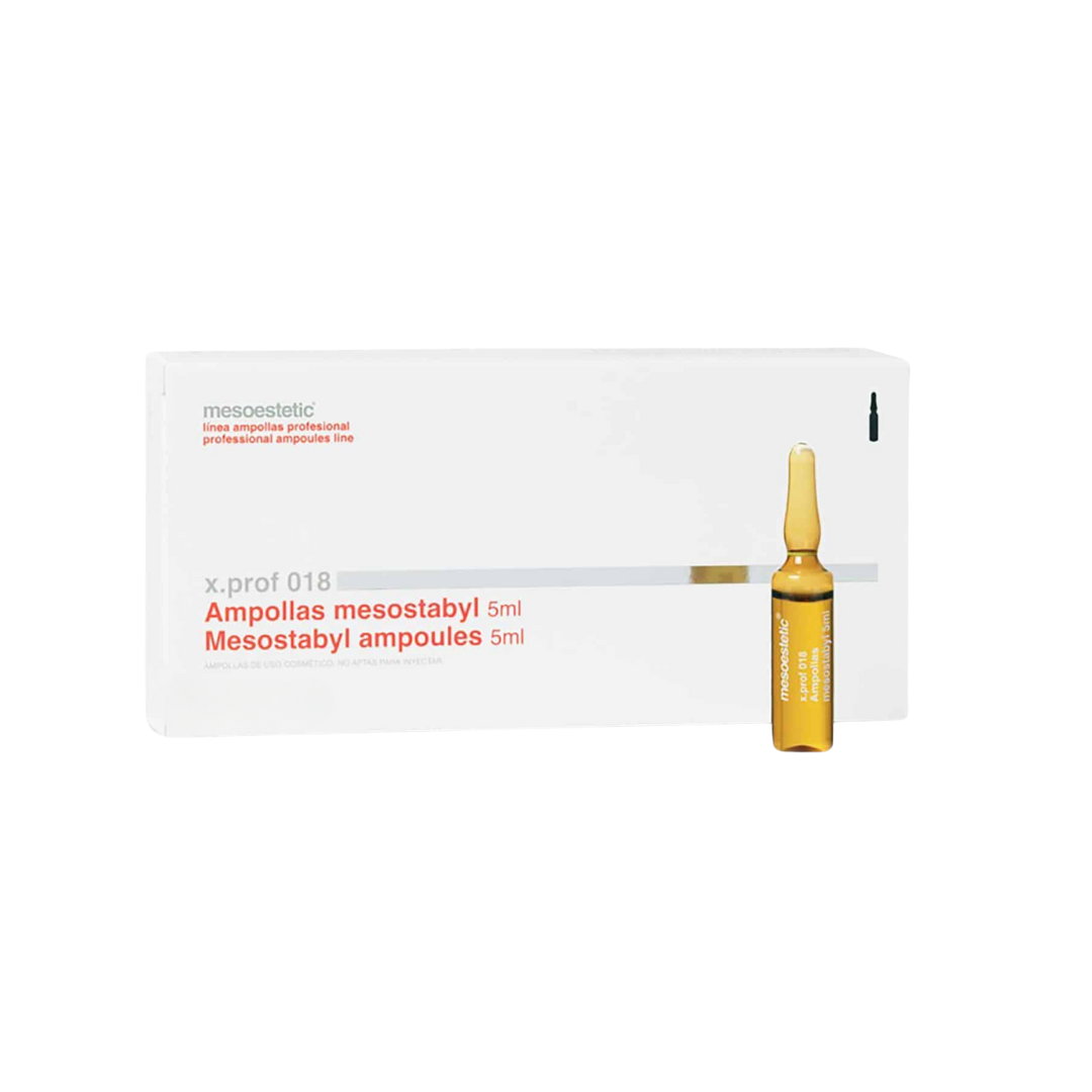 Mesoestetic X.Prof 018 Mesostabyl Ampoules 20x5ml, box with one ampoule for revitalizing and toning.