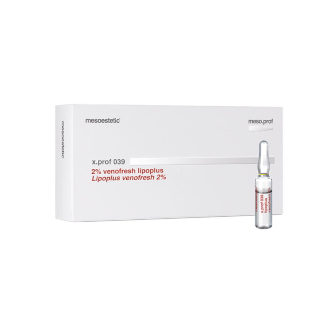 Mesoestetic X.Prof 039 Venofresh Lipoplus box with a single ampoule, 20 x 2ml, improves skin with vascular alterations.