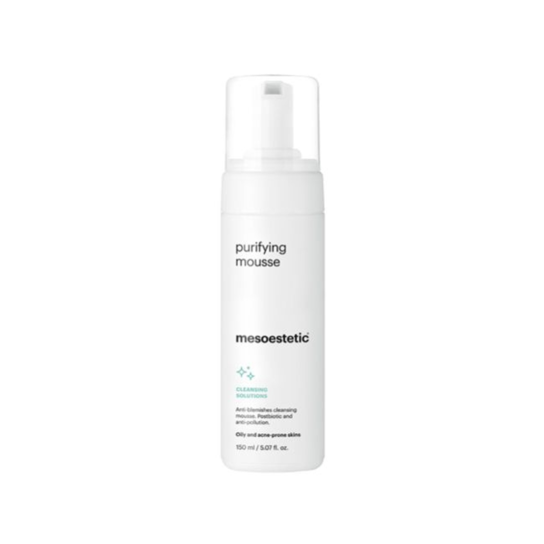 Mesoestetic Purifying Mousse, 150ml bottle, designed for oily and acne-prone skin.