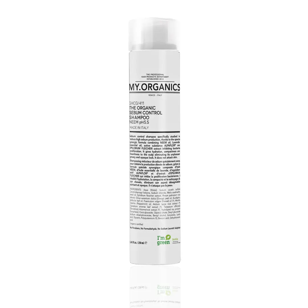 My Organics Sebum Control Shampoo 250ML bottle for oily hair, regulates sebum with Neem oil.