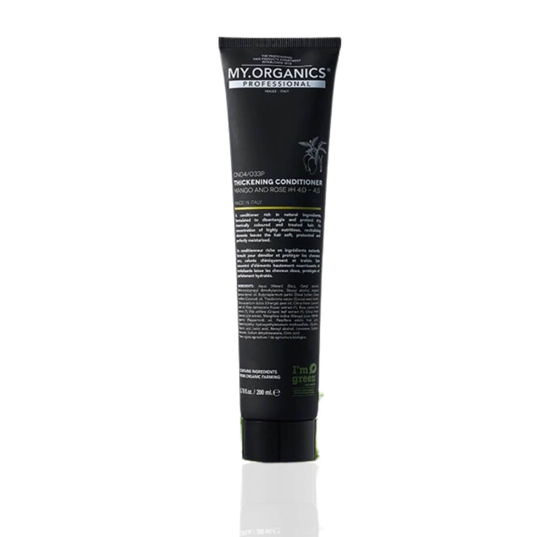 My Organics Thickening Conditioner in a black tube, 250ML, for dry and treated hair.