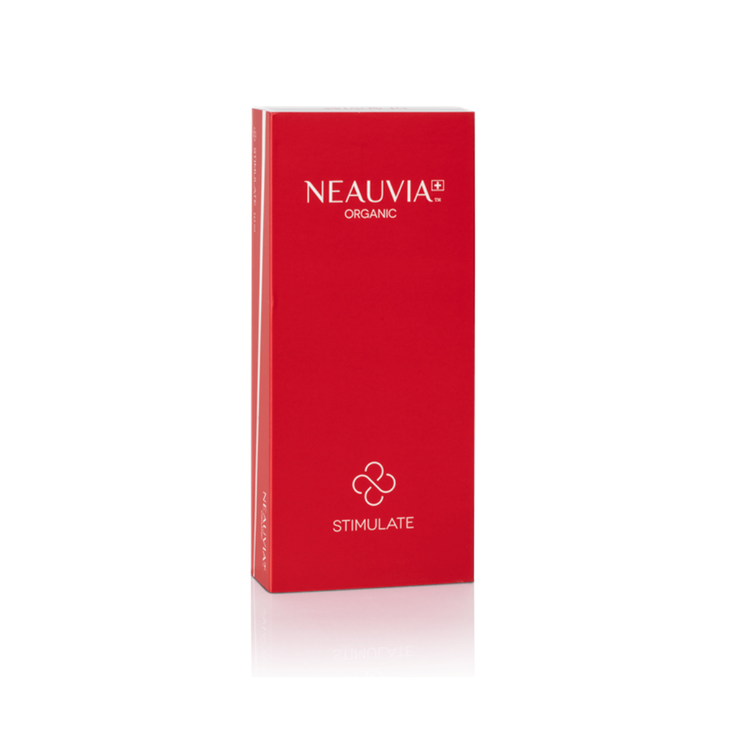 Neauvia Organic Stimulate 1ml in a red box, boosts skin volume and quality with HA and CaHA.