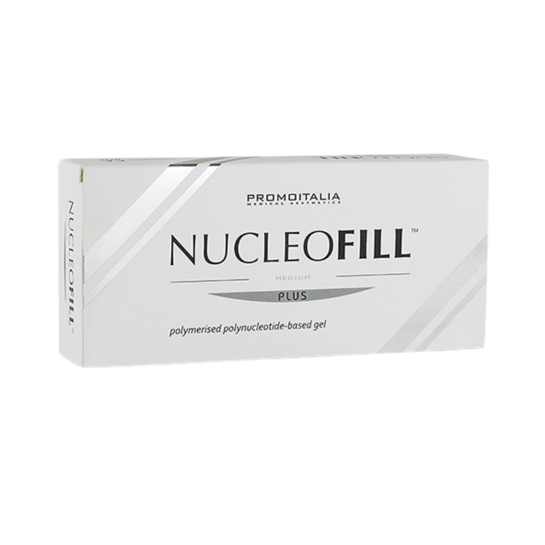 Nucleofill Medium Plus in white box, polymerised polynucleotide-based gel for skincare.